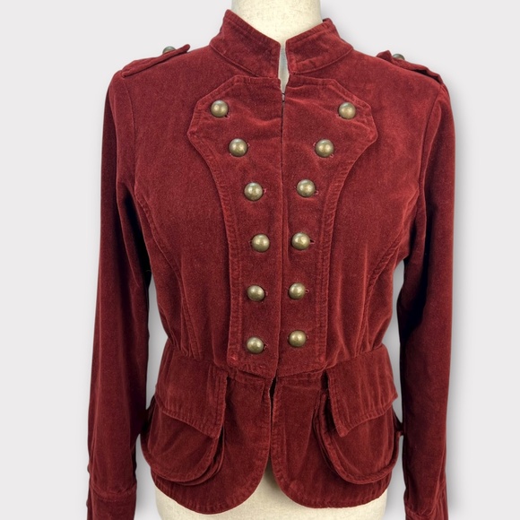 VINTAGE Ivy Jane Velvet Military Jacket Women Burgundy Steampunk Dark Academia - Picture 1 of 13